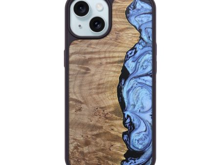 iPhone 15 Wood+Resin Phone Case - Marquita (Blue, 692420) Fashion