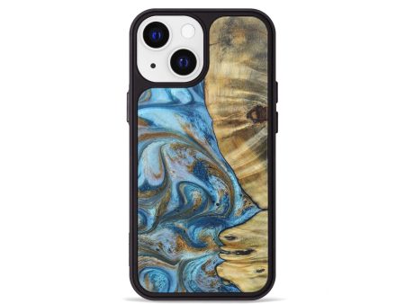 iPhone 13 mini Wood+Resin Phone Case - Jack (Teal & Gold, 688954) Online