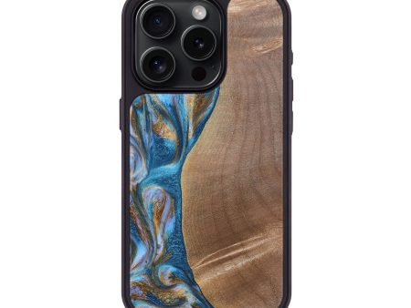 iPhone 15 Pro Wood+Resin Phone Case - Brandi (Teal & Gold, 693518) Discount