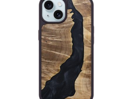 iPhone 15 Wood+Resin Phone Case - Zachariah (Pure Black, 693487) For Cheap