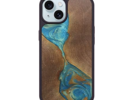 iPhone 15 Wood+Resin Phone Case - Ryder (Teal & Gold, 689805) Online