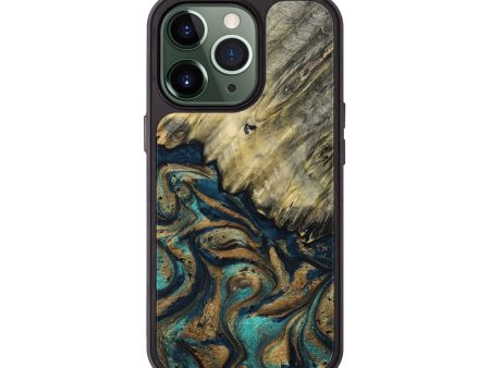 iPhone 13 Pro Wood+Resin Phone Case - Leticia (Teal & Gold, 692062) Supply