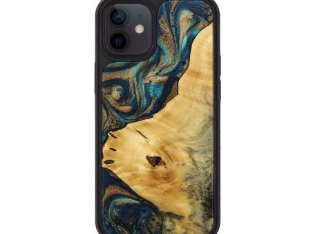 iPhone 12 Wood+Resin Phone Case - Brock (Teal & Gold, 692060) Online