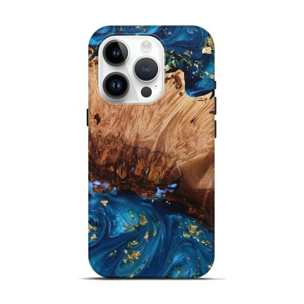 iPhone 15 Pro Wood+Resin Live Edge Phone Case - Wyatt (Teal & Gold, 693793) Online Hot Sale