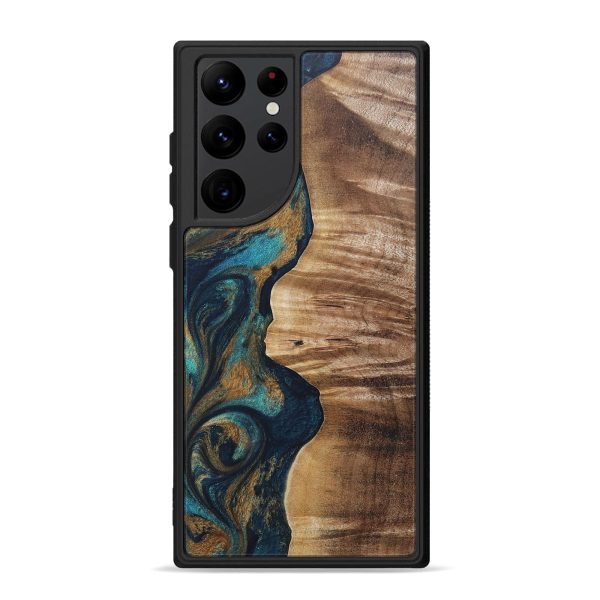 Galaxy S22 Ultra Wood+Resin Phone Case - Enzo (Teal & Gold, 689820) Fashion