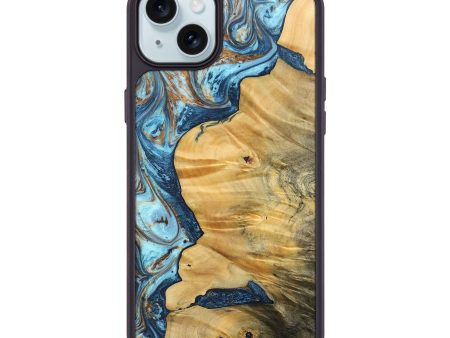 iPhone 15 Plus Wood+Resin Phone Case - Beth (Teal & Gold, 692570) Discount