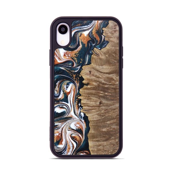 iPhone Xr Wood+Resin Phone Case - Julius (Teal & Gold, 693515) Online now