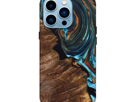 iPhone 14 Pro Wood+Resin Live Edge Phone Case - Charlee (Teal & Gold, 691896) Online