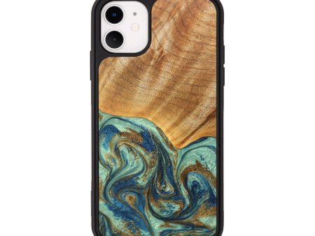 iPhone 11 Wood+Resin Phone Case - Antoinette (Teal & Gold, 691554) Cheap