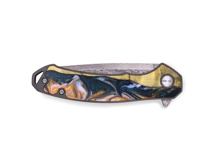 EDC Wood+Resin Pocket Knife - Ophelia (Teal & Gold, 691761) on Sale