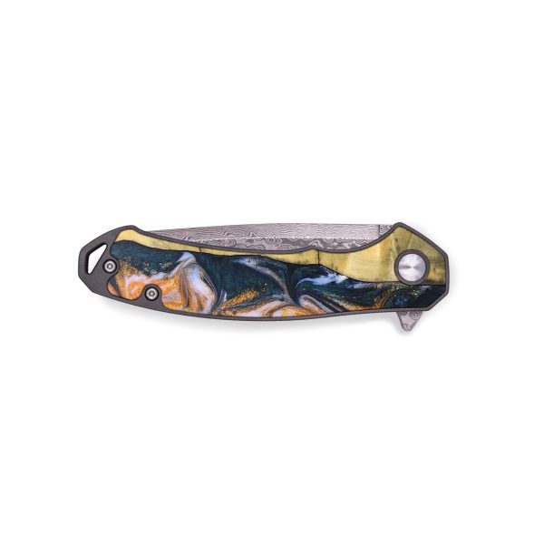 EDC Wood+Resin Pocket Knife - Ophelia (Teal & Gold, 691761) on Sale