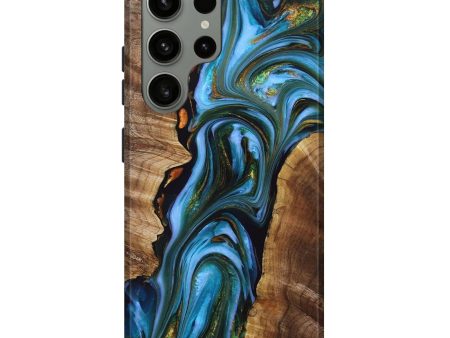 Galaxy S23 Ultra Wood+Resin Live Edge Phone Case - Annie (Teal & Gold, 691748) Online Sale