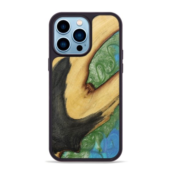 iPhone 14 Pro Max Wood+Resin Phone Case - Hallie (Green, 692616) For Cheap