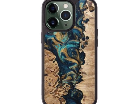 iPhone 13 Pro Wood+Resin Phone Case - Stacy (Teal & Gold, 692840) For Cheap