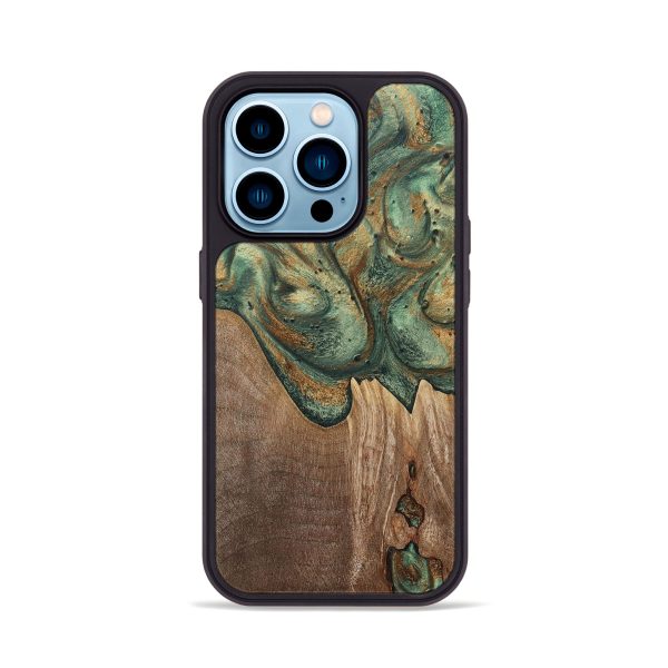 iPhone 14 Pro Wood+Resin Phone Case - Lesley (Green, 692061) Fashion