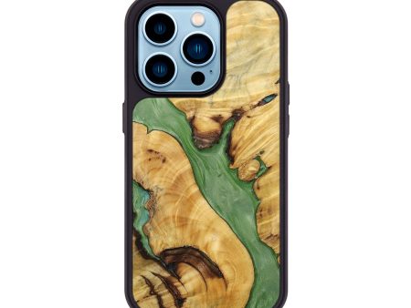 iPhone 14 Pro Wood+Resin Phone Case - Beckett (Green, 692619) For Sale