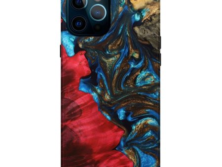 iPhone 12 Pro Max Wood+Resin Live Edge Phone Case - Vera (Teal & Gold, 691673) For Sale