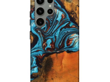 Galaxy S23 Ultra Wood+Resin Live Edge Phone Case - June (Teal & Gold, 689576) on Sale