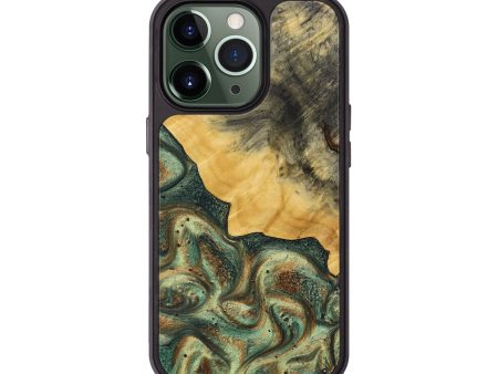 iPhone 13 Pro Wood+Resin Phone Case - Chelsey (Green, 692067) For Sale