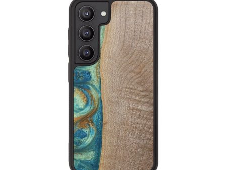 Galaxy S23 Wood+Resin Phone Case - Jared (Teal & Gold, 689810) Fashion