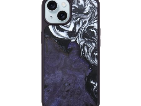 iPhone 15 Wood+Resin Phone Case - Brinley (Black & White, 692395) Online Sale