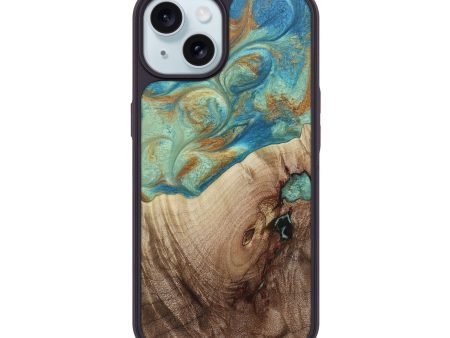 iPhone 15 Wood+Resin Phone Case - Dexter (Teal & Gold, 689803) Fashion