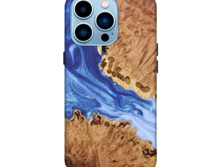 iPhone 14 Pro Wood+Resin Live Edge Phone Case - Alina (Blue, 693811) For Sale