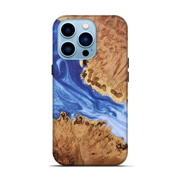 iPhone 14 Pro Wood+Resin Live Edge Phone Case - Alina (Blue, 693811) For Sale