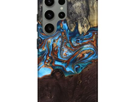 Galaxy S24 Ultra Wood+Resin Live Edge Phone Case - Andy (Teal & Gold, 692528) Online Hot Sale