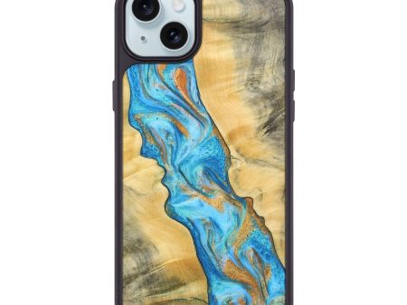 iPhone 15 Plus Wood+Resin Phone Case - Bonita (Teal & Gold, 691558) on Sale