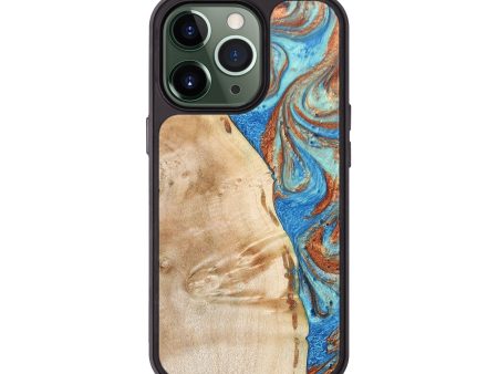 iPhone 13 Pro Wood+Resin Phone Case - Malik (Teal & Gold, 688933) Online