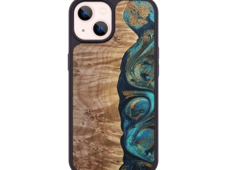 iPhone 14 Wood+Resin Phone Case - Antonio (Teal & Gold, 689811) Online Hot Sale