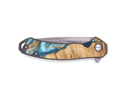 EDC Wood+Resin Pocket Knife - Corbin (Teal & Gold, 691404) For Sale