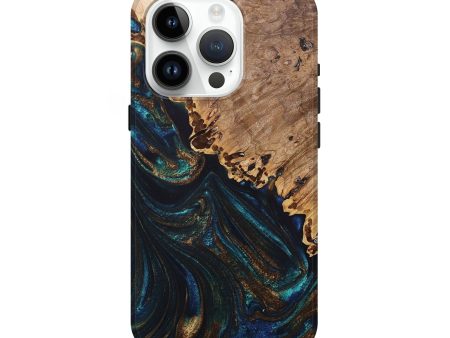 iPhone 15 Pro Wood+Resin Live Edge Phone Case - Allie (Teal & Gold, 693590) Online Hot Sale