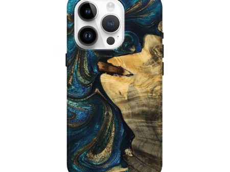 iPhone 15 Pro Wood+Resin Live Edge Phone Case - Brooke (Teal & Gold, 692481) Supply