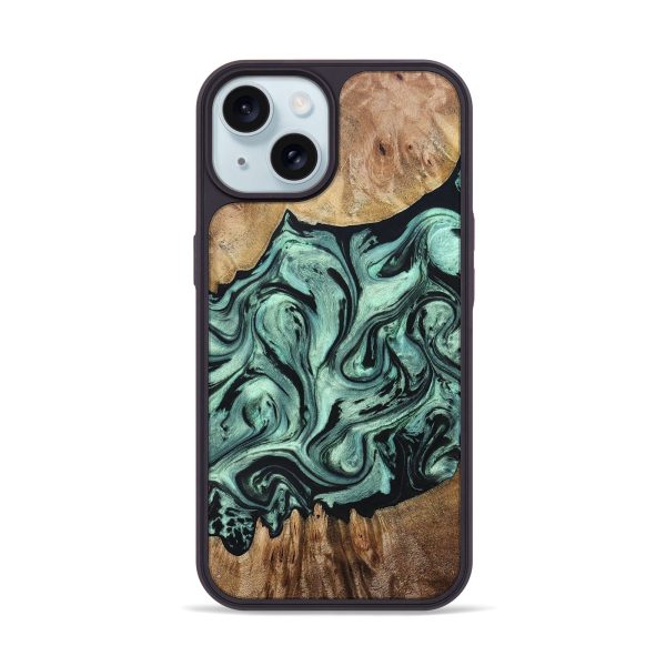 iPhone 15 Wood+Resin Phone Case - Woodrow (Green, 691910) Online now