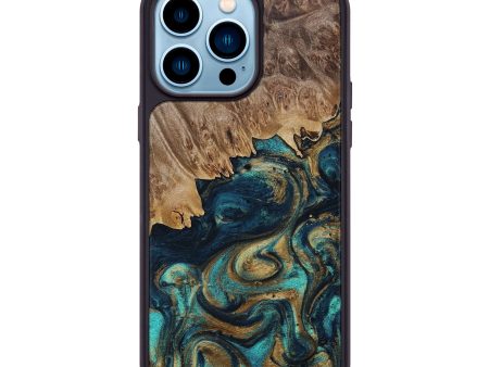 iPhone 14 Pro Max Wood+Resin Phone Case - Donovan (Teal & Gold, 692068) Hot on Sale