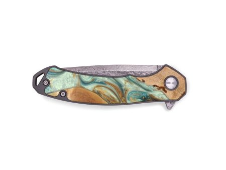 EDC Wood+Resin Pocket Knife - Raelyn (Teal & Gold, 692542) Sale