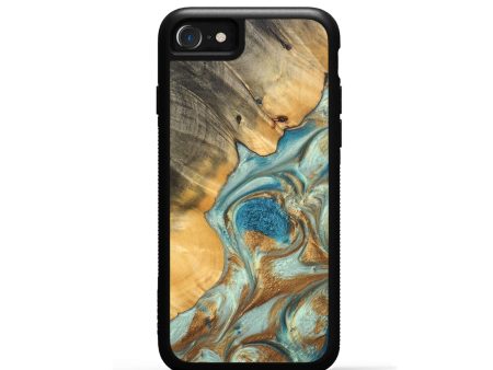 iPhone SE Wood+Resin Phone Case - Marely (Teal & Gold, 692231) Supply