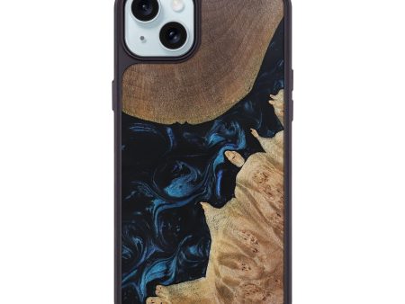 iPhone 15 Plus Wood+Resin Phone Case - Amaya (Blue, 692152) For Sale