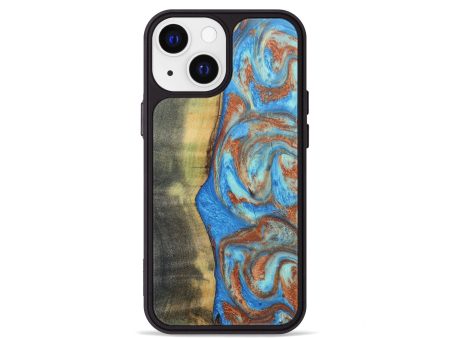 iPhone 13 mini Wood+Resin Phone Case - Timothy (Teal & Gold, 688952) For Discount