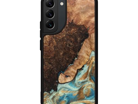 Galaxy S22 Plus Wood+Resin Phone Case - Phoenix (Teal & Gold, 692236) Fashion