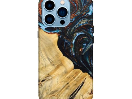 iPhone 14 Pro Wood+Resin Live Edge Phone Case - Antonio (Teal & Gold, 692520) For Sale