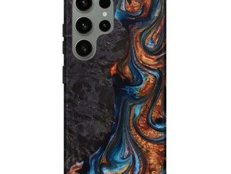 Galaxy S24 Ultra Wood+Resin Live Edge Phone Case - Beckham (Teal & Gold, 694007) For Sale