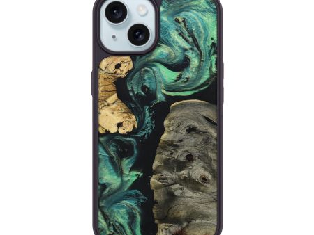 iPhone 15 Wood+Resin Phone Case - Abby (Green, 694152) For Sale