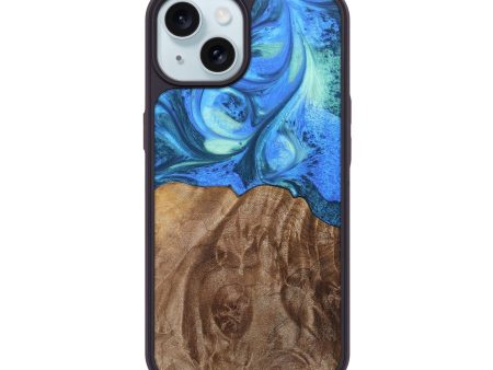 iPhone 15 Wood+Resin Phone Case - Shelly (Blue, 690154) For Sale