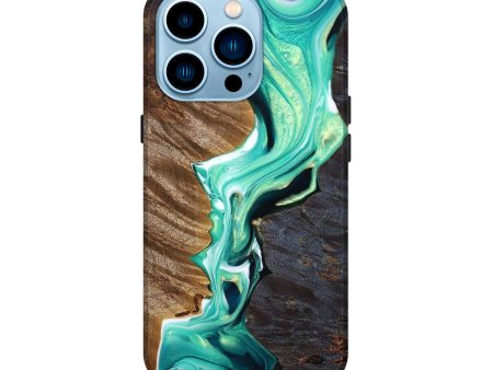 iPhone 14 Pro Wood+Resin Live Edge Phone Case - Yvonne (Green, 691756) Cheap