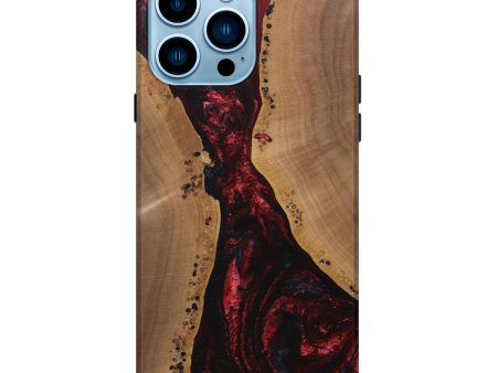 iPhone 14 Pro Max Wood+Resin Live Edge Phone Case - Camille (Red, 689591) For Sale