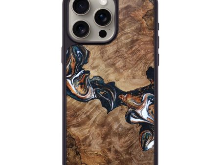 iPhone 15 Pro Max Wood+Resin Phone Case - Elle (Teal & Gold, 693521) Online now