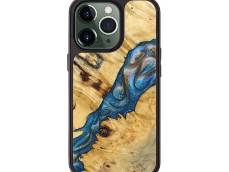 iPhone 13 Pro Wood+Resin Phone Case - Josiah (Teal & Gold, 693524) Hot on Sale